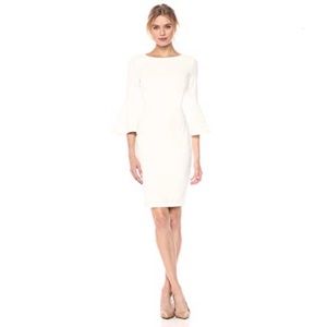 White Calvin Klein Dress with Fan Sleeves